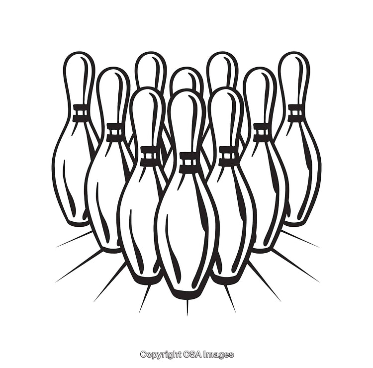 Illustration of Bowling Pins in a Classic Setup Line Art Style