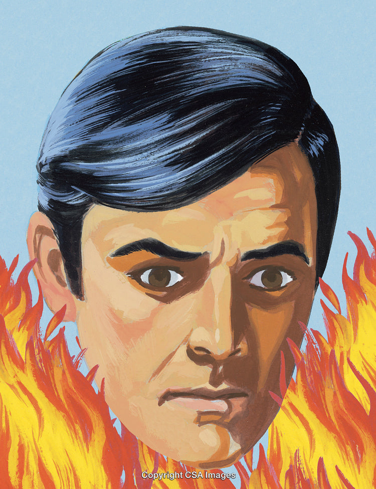 Expressive Artwork Depicting a Man Surrounded by Flames and Intensity