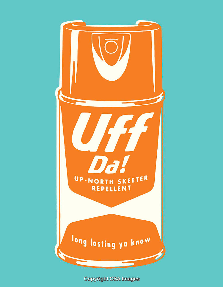 Retro-Style Illustrated Bug Repellent Spray Can on a Colorful Background