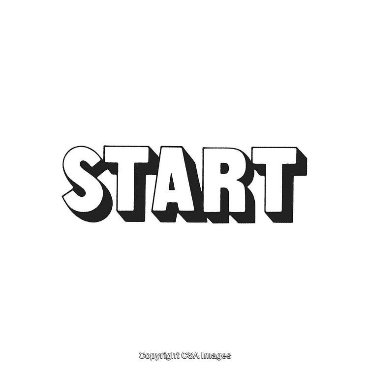 Bold Black And White START Text Illustration on White Background