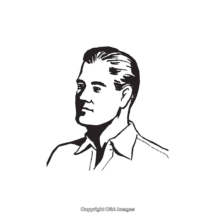 Vintage Black and White Line Art Male Portrait Illustration