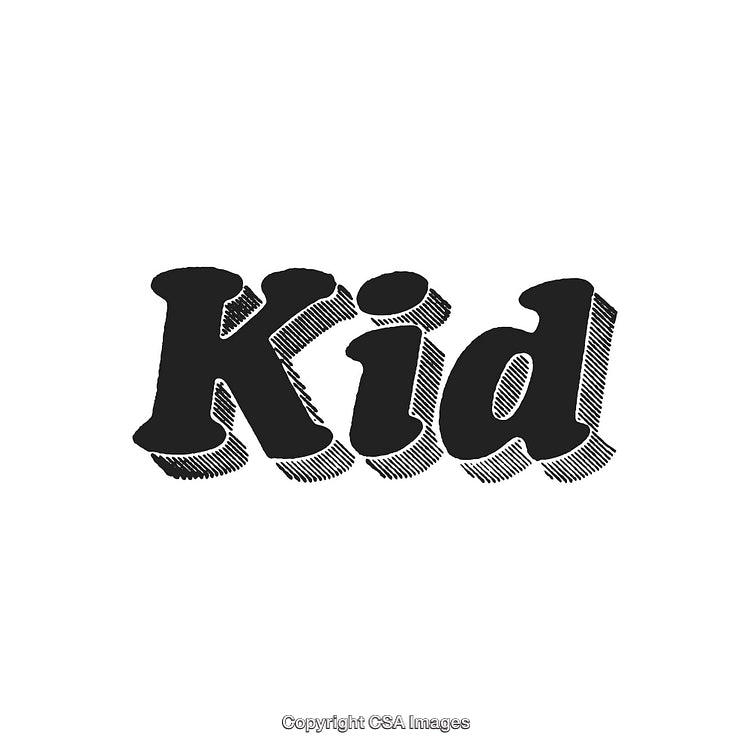 Vintage Style Bold Typography Spelling 'Kid' with Diagonal Hatched Shadows