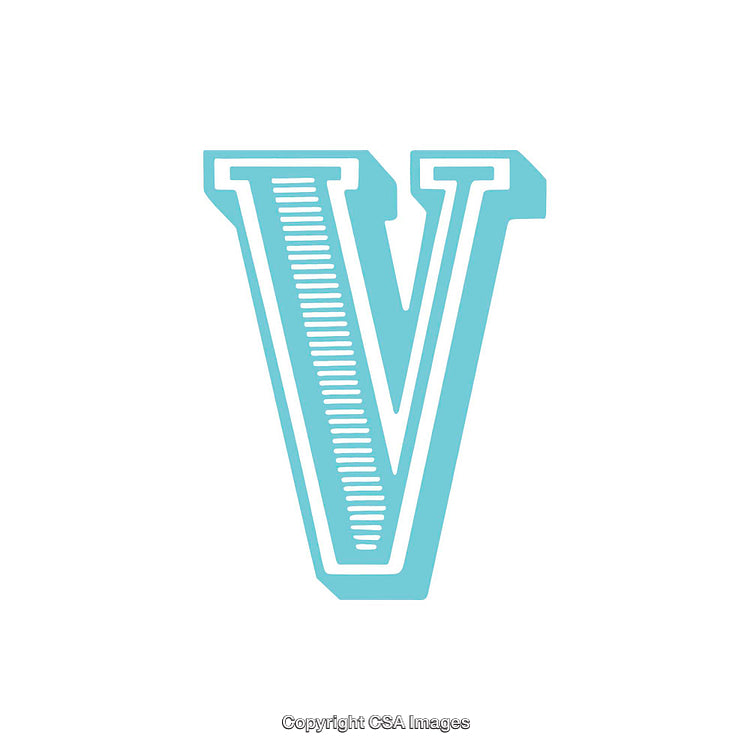Stylized Light Blue Letter V With a Decorative Design