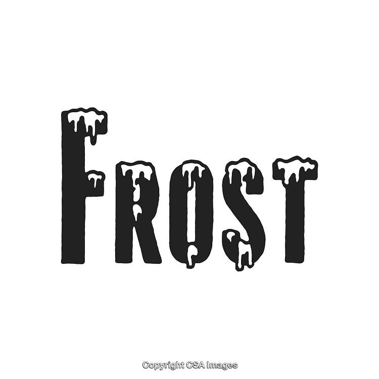 Frost-Themed Text on White Background with Icy and Snowy Design Elements