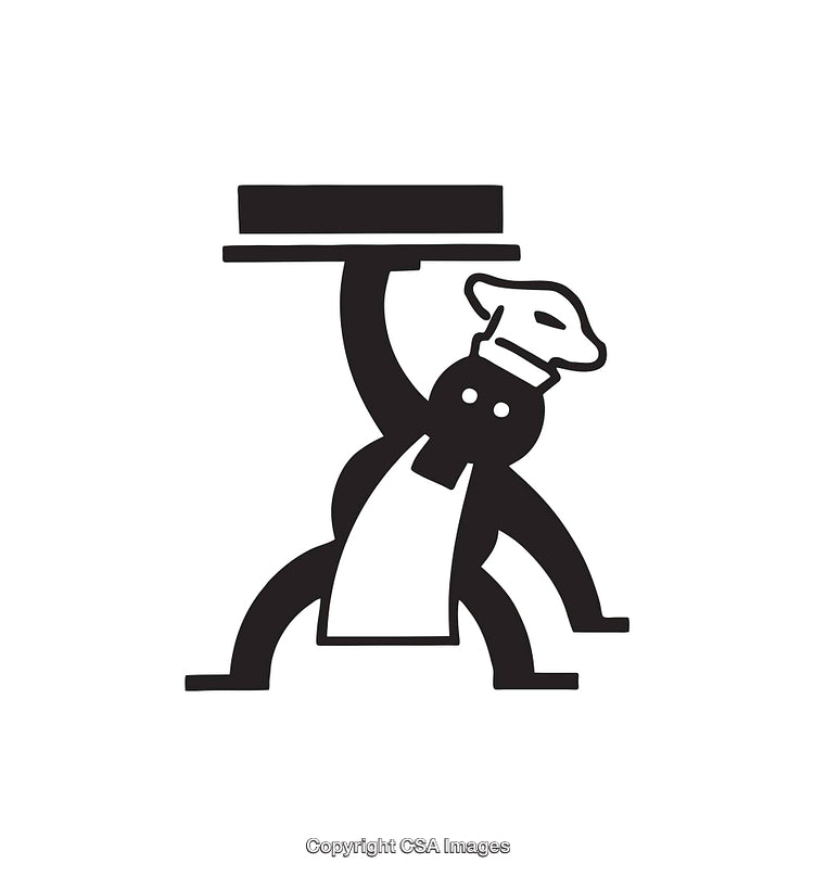 Chef Icon Illustration Holding Tray in Black and White Line Art Style