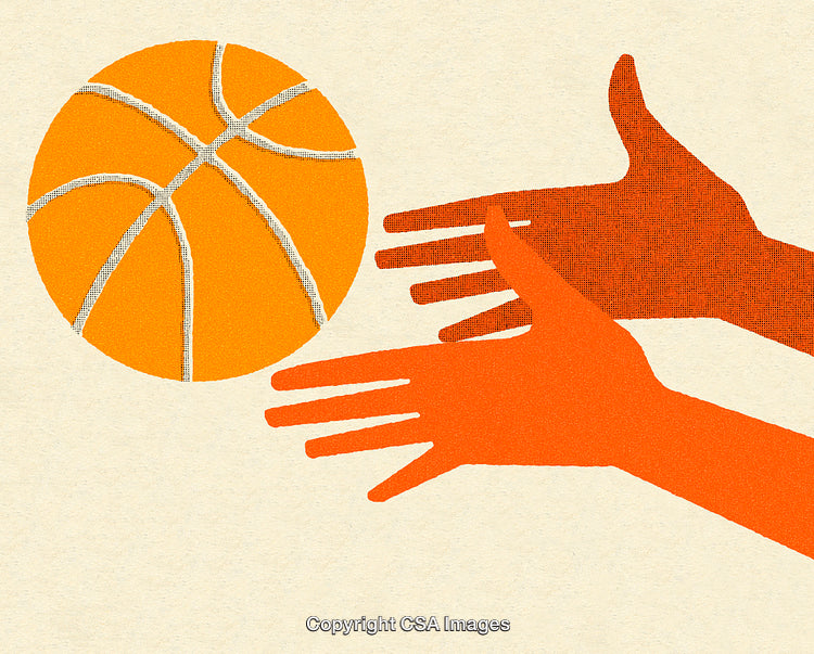 Abstract Illustration of Basketball With Hands in a Minimalistic Style