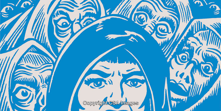 Expressive Illustration of Faces in Bold Blue and White Tones