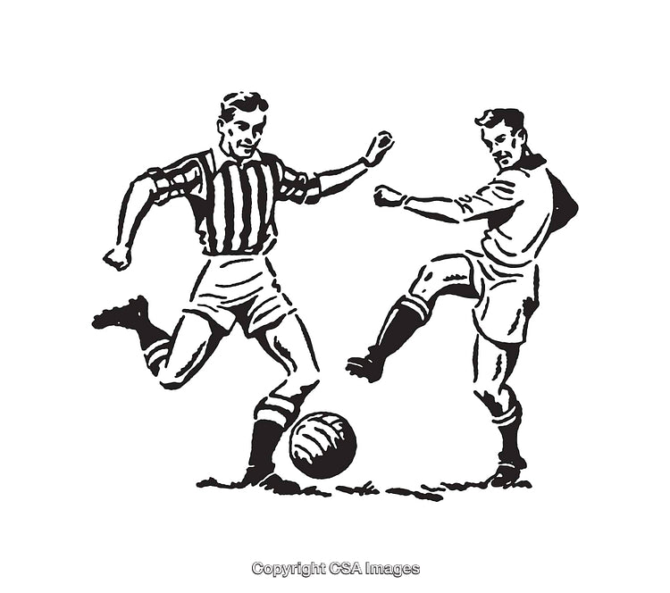 Vintage Line Art of Soccer Players in Match Action
