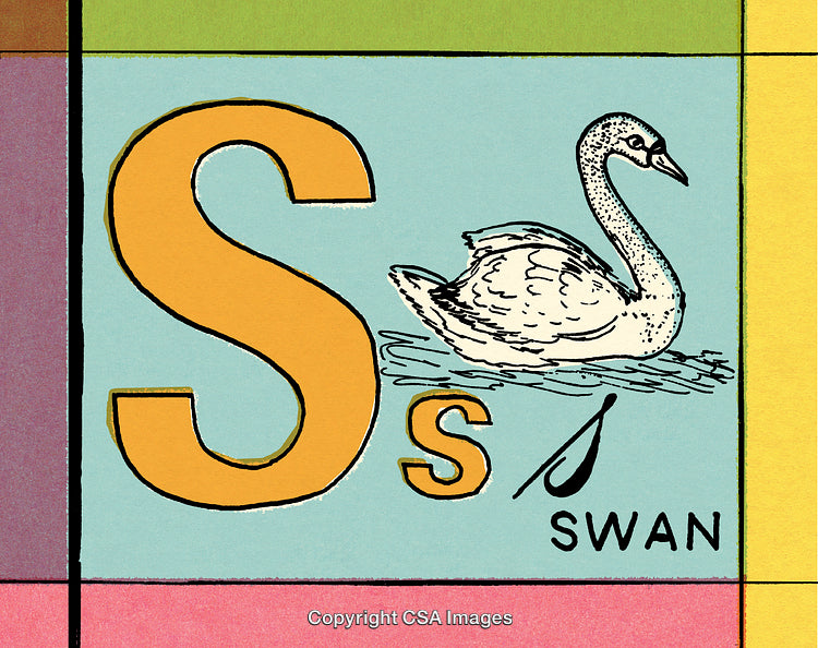 Illustrated Letter S With Swan Depiction in Vintage Style Design
