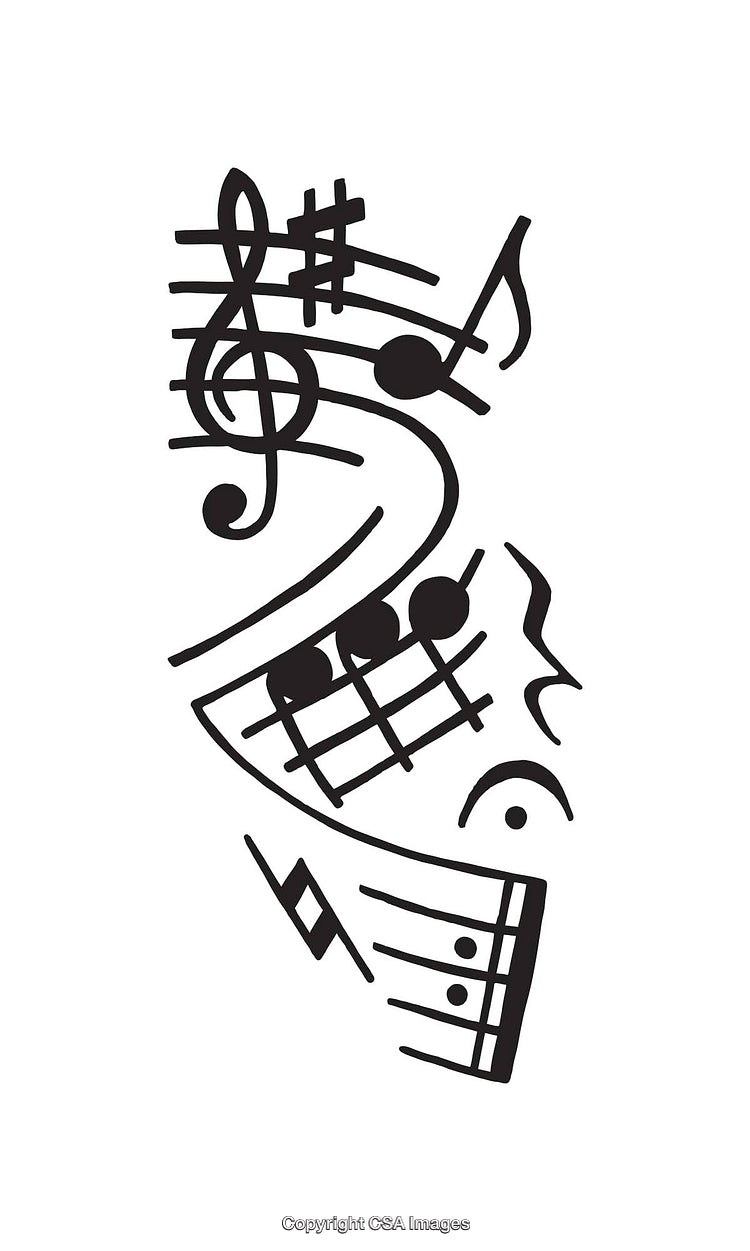 Black and White Musical Notes Illustration with Treble Clef Design