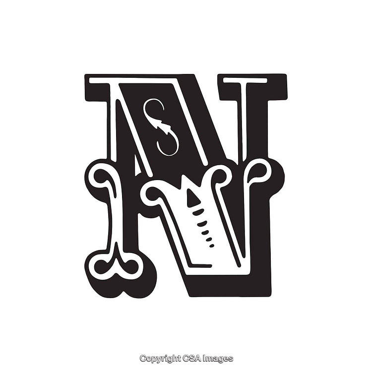 Intricate Black And White Graphic Design Of The Letter N