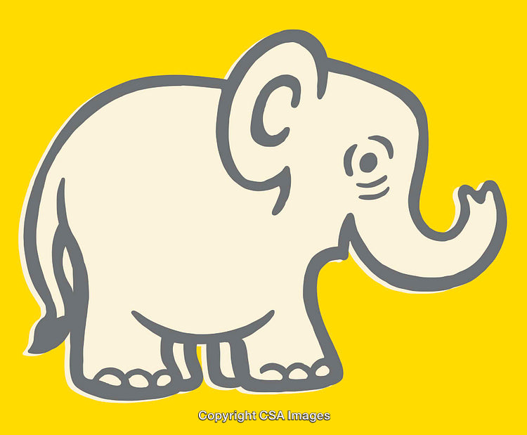 Cheerful Cartoon Illustration of an Elephant on a Bright Yellow Background