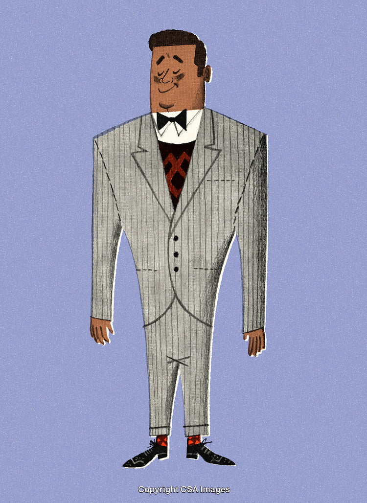 Elegant Retro Styled Man in Pinstripe Suit with Bow Tie