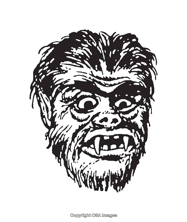 Black and White Illustration of a Fierce Monster Face
