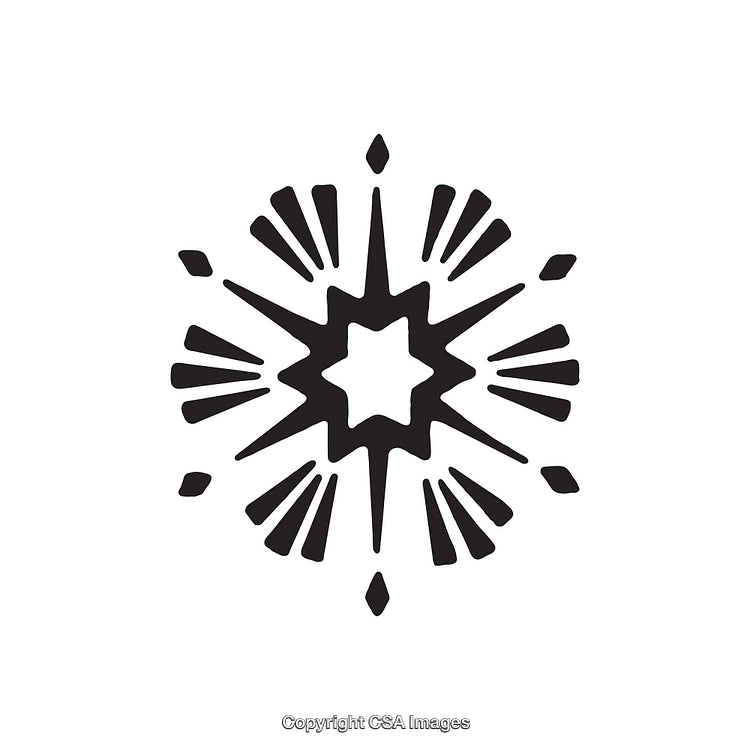 Black and White Geometric Starburst Shape Symbol in Symmetry