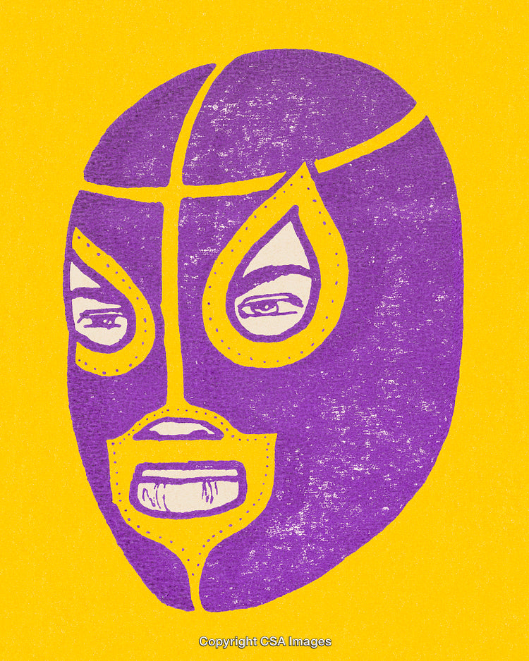 Purple Luchador Mask Illustration with Yellow Background in Graphic Style