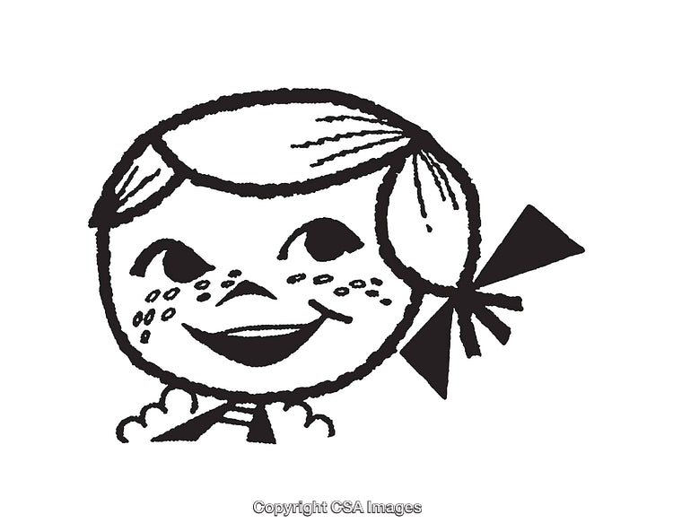 Vintage Black and White Line Art of a Happy Freckled Character