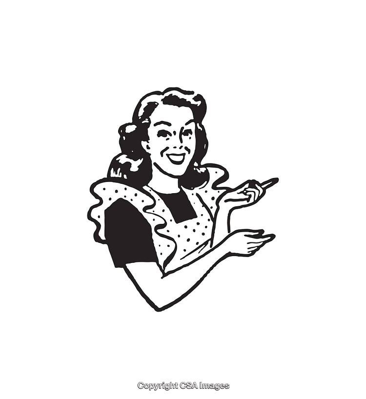 Vintage Black and White Illustration of a Woman Holding a Spoon