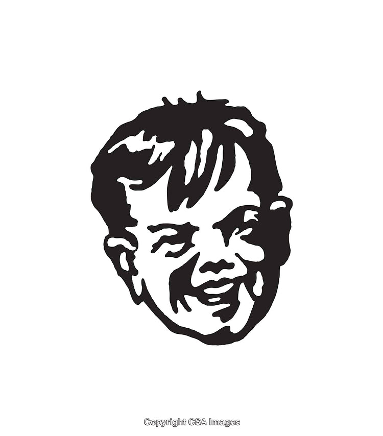 Black And White Illustration of a Smiling Boy's Face