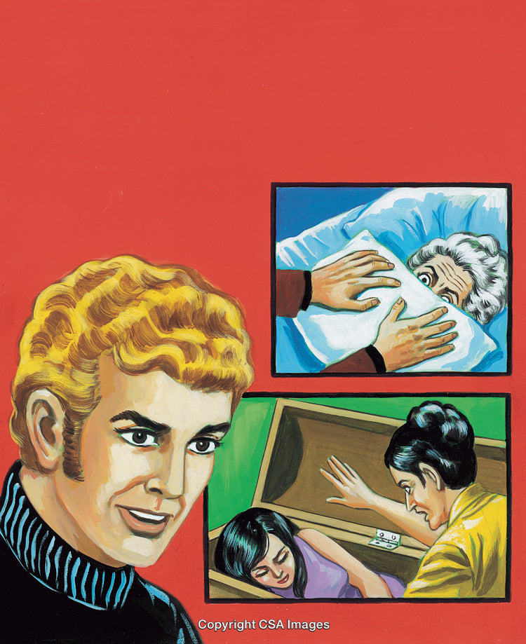 Dramatic Illustrated Scene With Three Suspenseful Vignettes Depicting Mysterious Events