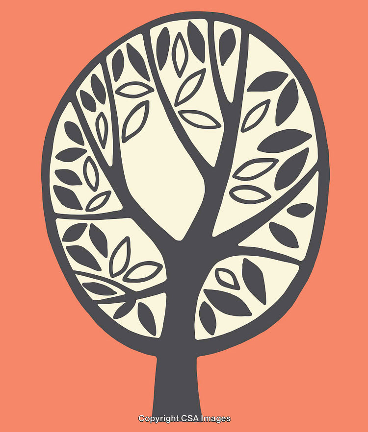 Colorful Line Art Illustration of a Stylized Tree with Abstract Leaves