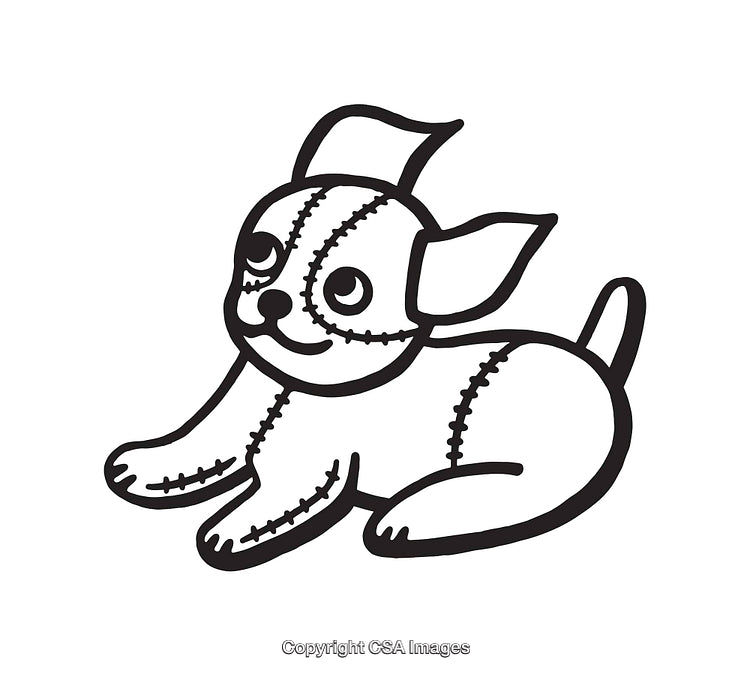 Cute Black and White Line Art of a Plush Dog Toy