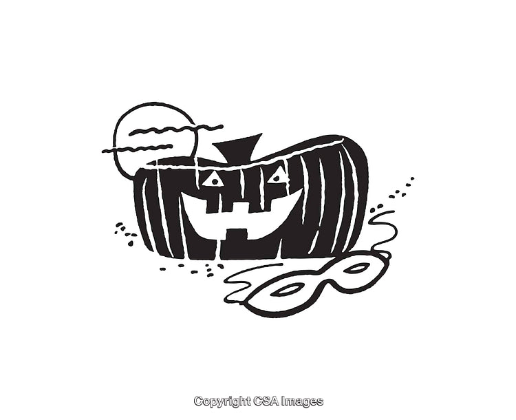 Black and White Jack-o'-Lantern Line Art with Halloween Mask