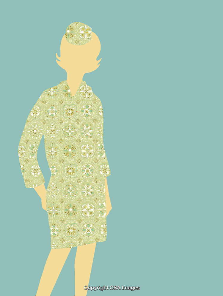 Artistic Silhouette of Fashionable Woman in Patterned Attire on Pastel Background