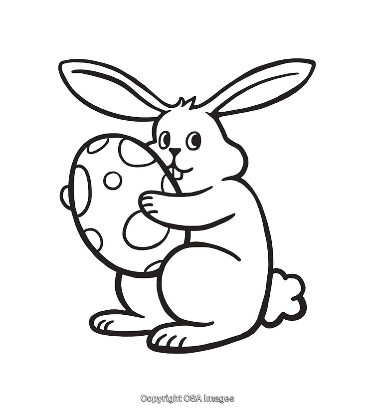 Line Art of Bunny Holding Decorated Easter Egg for Coloring