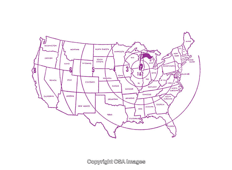 Purple Drawing of a Regional Division by States Across the United States