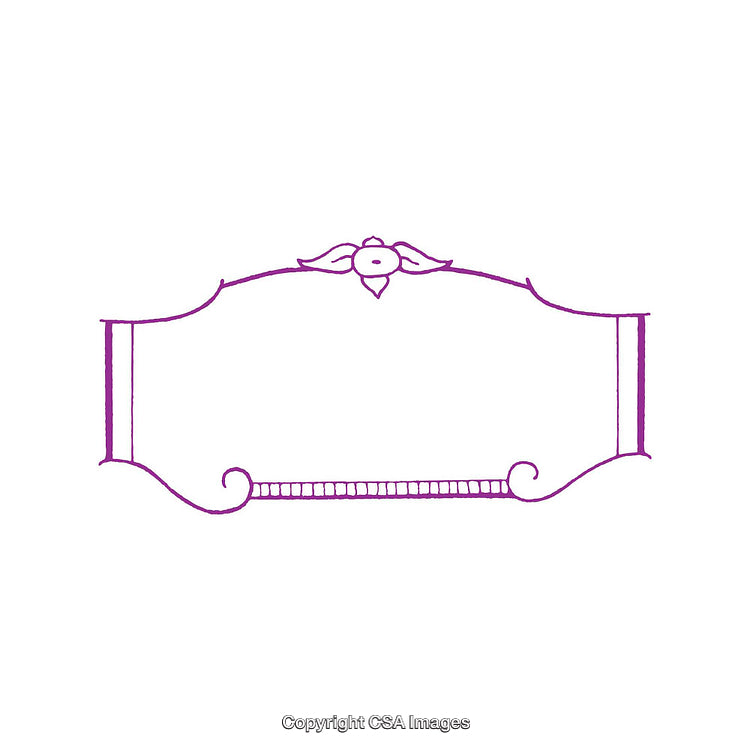 Decorative Ornate Frame With Floral Motif in Purple Outline on White Background