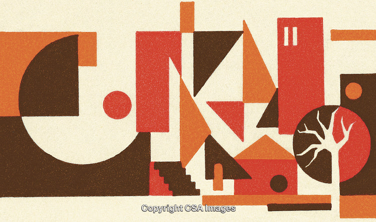 Abstract Geometrical Pattern Featuring Orange and Brown Shapes with Artistic Composition