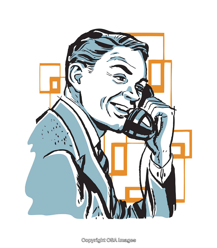 Vintage Style Illustration of a Man Conversing on a Rotary Phone
