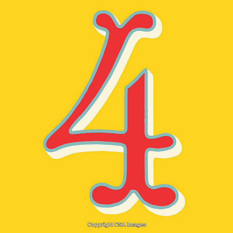 Bold Red Number Four on Bright Yellow Background