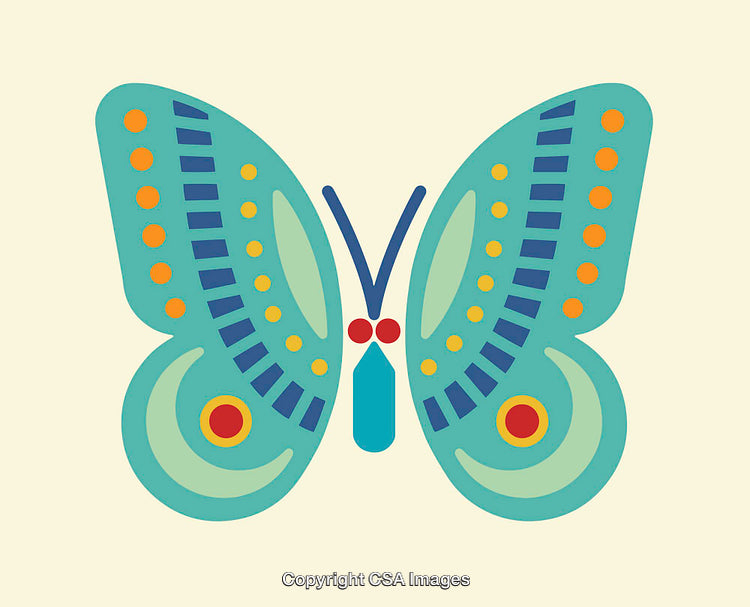 Colorful Abstract Butterfly Illustration with Geometric Patterns on Beige Background