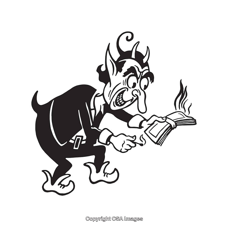 Whimsical Demon Reading a Magical Book in Detailed Black and White Art