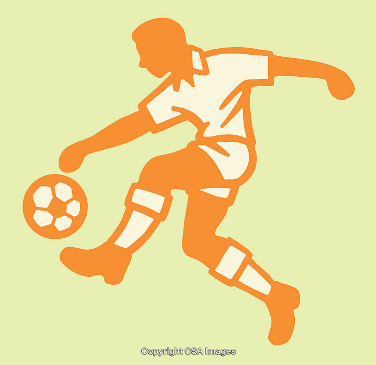 Minimalist Line Art of a Soccer Player Kicking a Ball on Green Background
