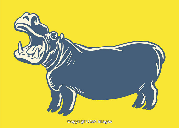Bold Illustration of a Hippopotamus on a Bright Yellow Background