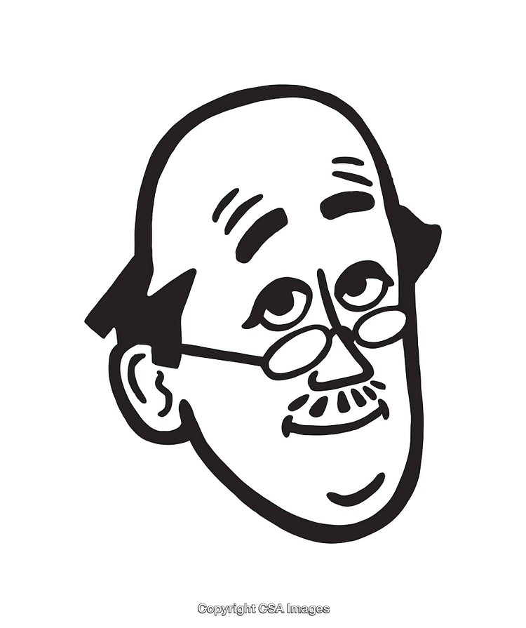 Smiling Cartoon Face of a Friendly Older Man in Line Art Style