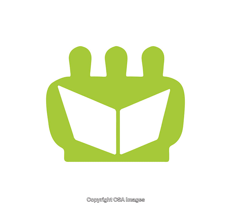 Green Icon of Three Figures Reading a Book Together