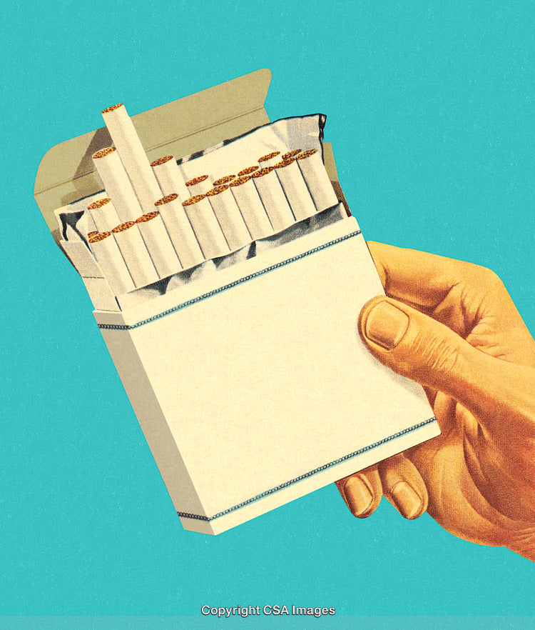 Hand Holding Retro Style Open Pack of Cigarettes