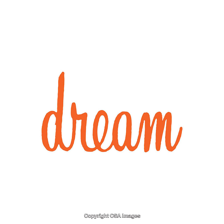 Dream Word Graphic in Bold Orange Calligraphy Style on White Background