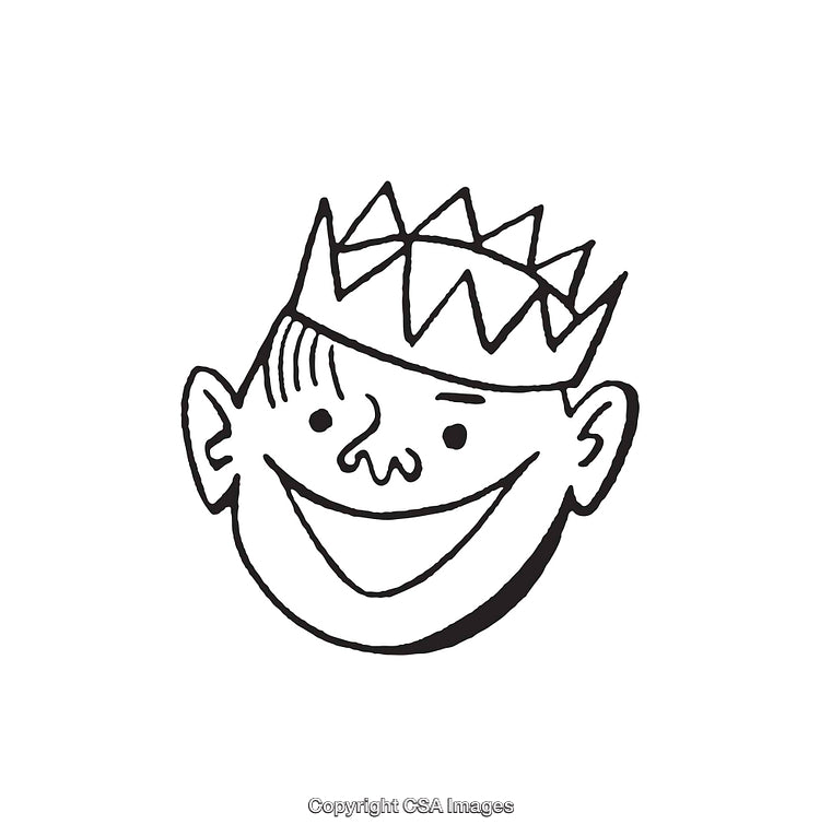 Friendly Black and White Cartoon-Style Crowned Face Drawing Illustration
