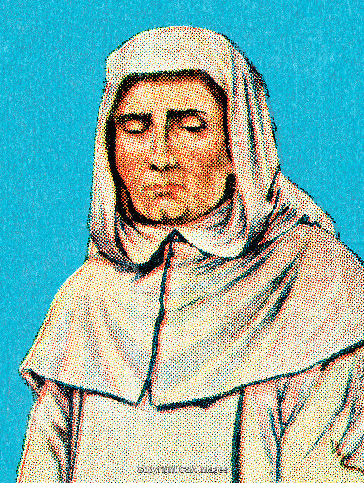 Portrait of a Monastic Figure in Vintage Halftone Artwork Style