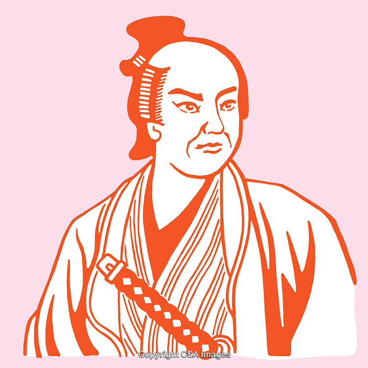 Color Line Art Portrait of a Traditional Japanese Figure