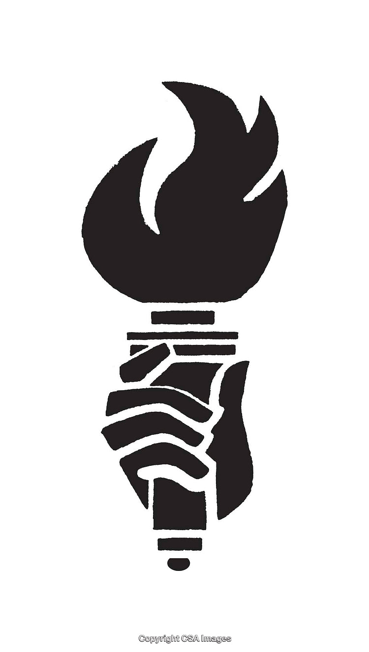 Hand Holding a Torch Black and White Line Art Illustration