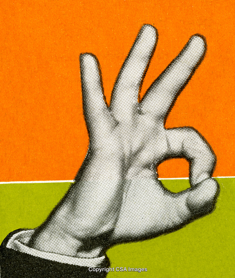 Pop Art Style Hand Displaying OK Gesture on Vibrant Orange and Green Background