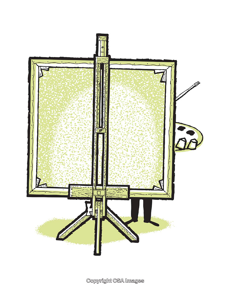 Illustration of an Artist at Work Behind a Canvas on an Easel
