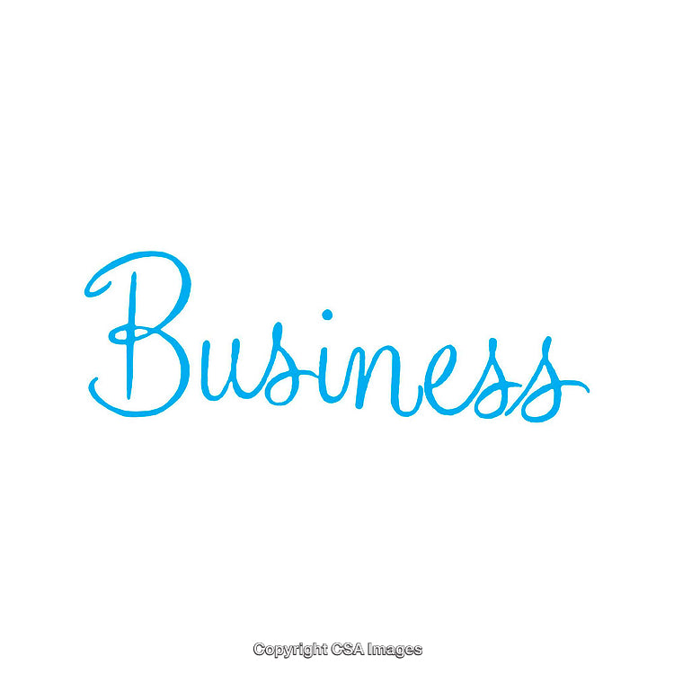 Stylized Blue Handwritten Business Text on a White Background