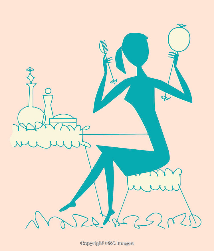Stylized Color Line Art Depicting Vanity and Grooming Concepts